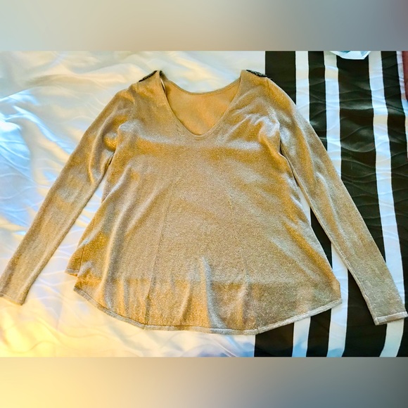 Zara Gold Metallic Sweater With Gunmetal Beading - Picture 3 of 3